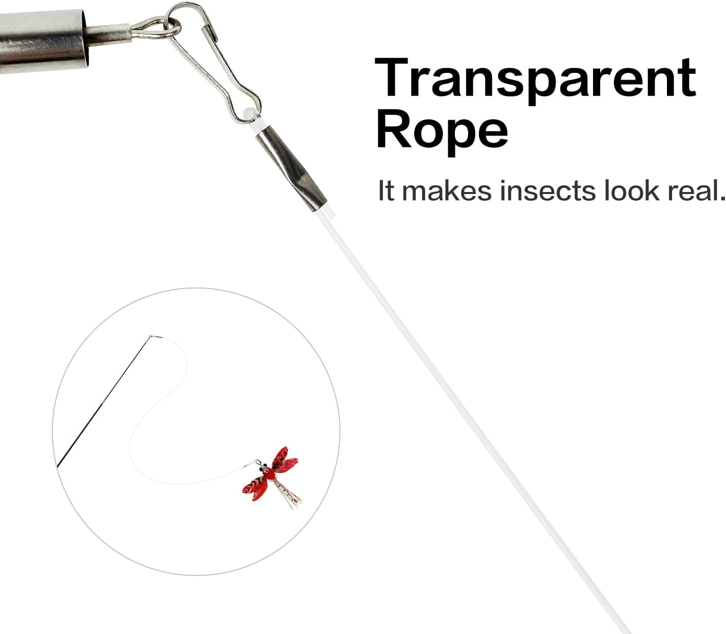 TTcat Cat Feather Wand Toys,Retractable Wand Toy with 3 Simulation Insects Refills, Transparent Carbon Wire,Interactive Cat Toy Kitten Toy for Indoor Cats to Play Chase Exercis