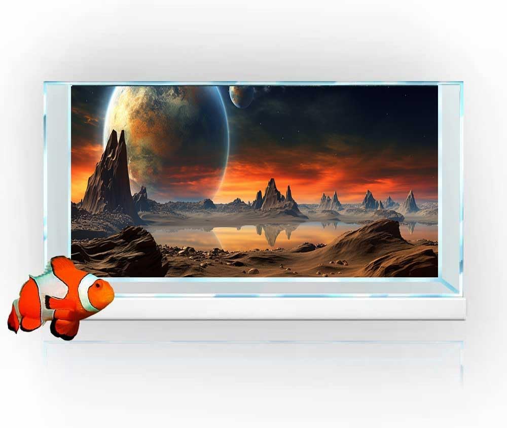 36X24IN Cosmic Aquarium Background, Cool Parallel Space Themed Fish Tank Background, Tropical Desert Terrarium Background with 8 EVA Double-Sided Tape