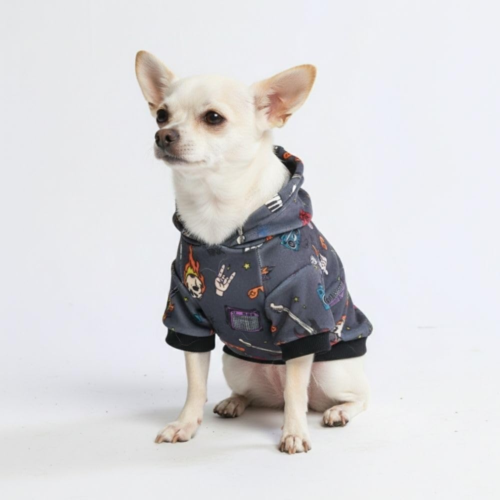 Spark Paws Dog Hoodie – Premium Dog Sweater for Small, Medium, and Large Dogs | Warm Outfits for French Bulldogs, Pitbull, Puppy, Winter Jacket Alternative - Rock and Roll - S