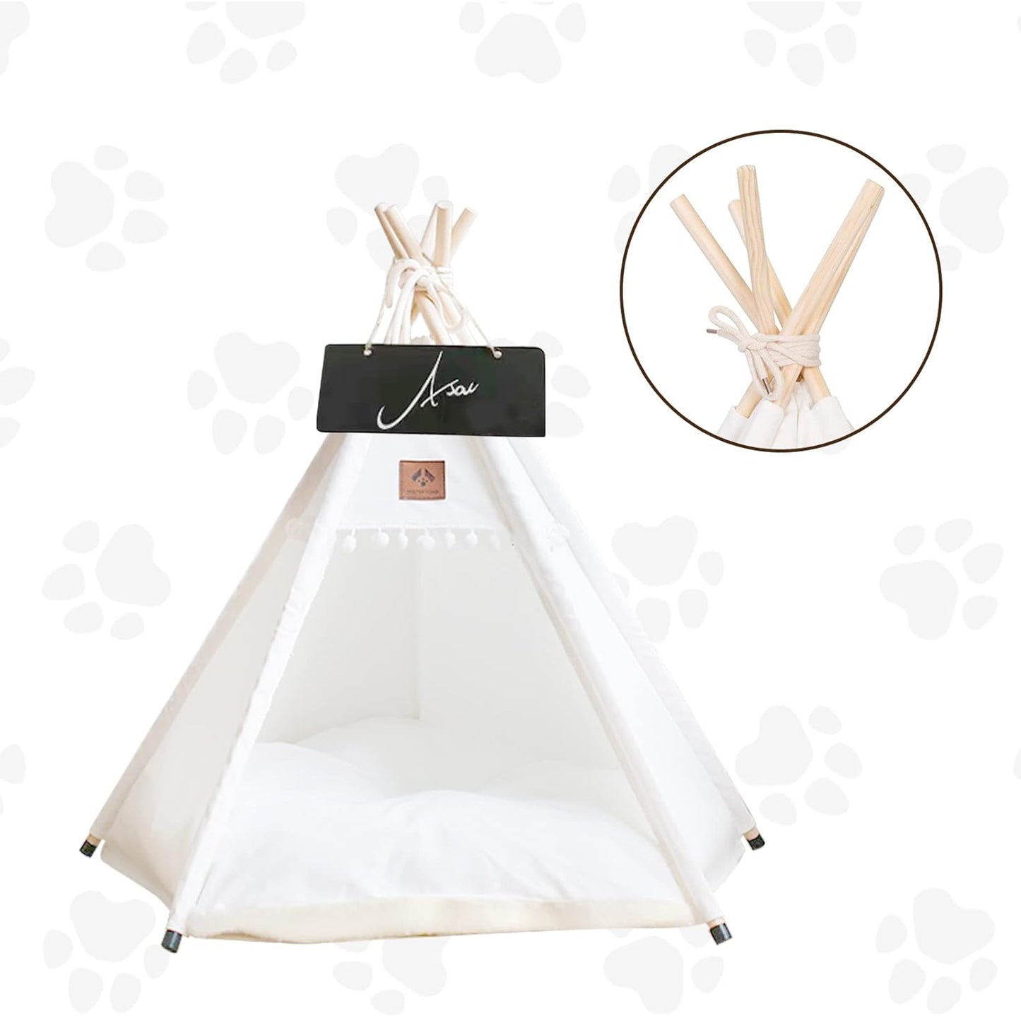 Dog Teepee Pet Tent Portable Dog Houses Puppy Teepee Cat Bed with Thick Cushion