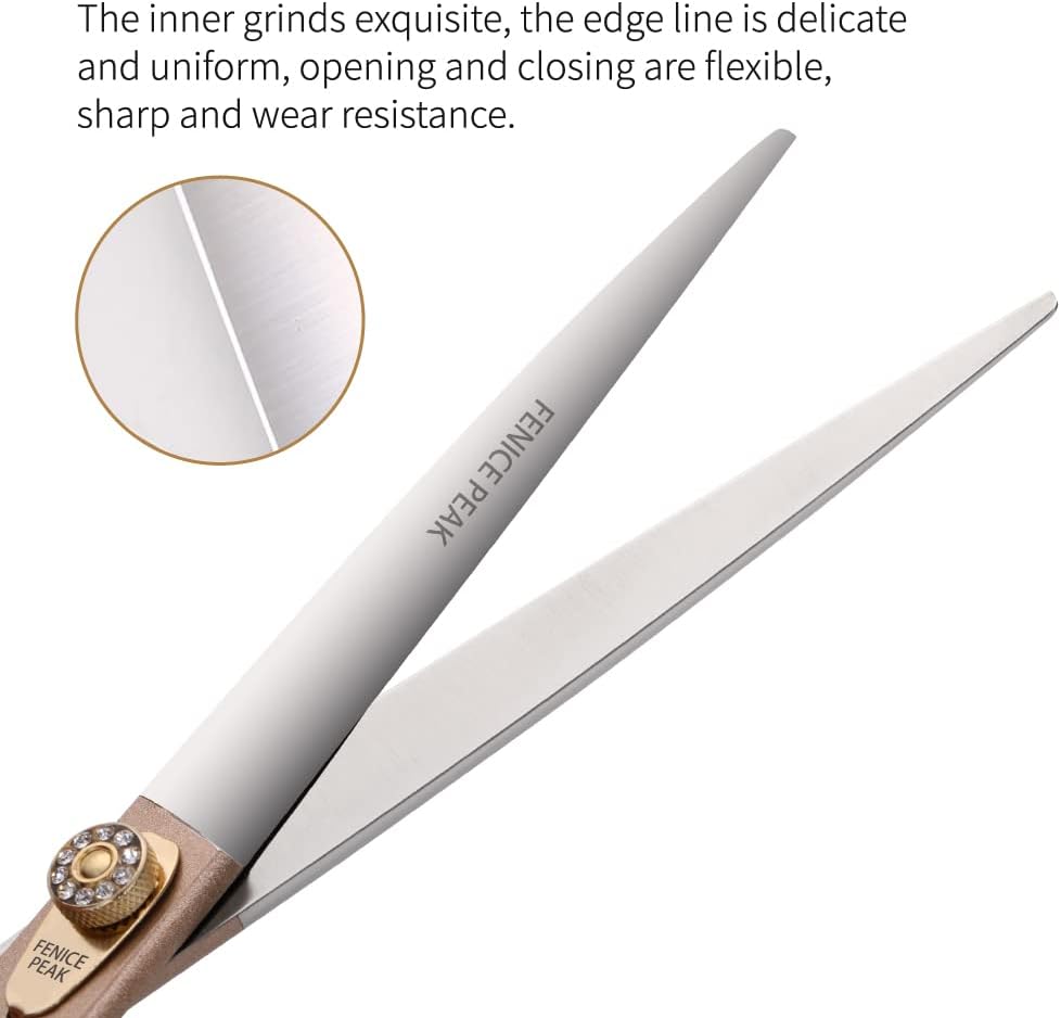 Fenice Peak 7‘’ Professional Dog Grooming Scissors Set Rose Gold 440C Stainless Steel Straight Thinning Curved Chunker Shears 4pcs Set for Pet Grooming Services Dogs and Cats