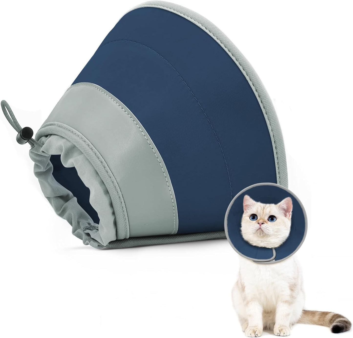 Cat Cone Collar Soft to Stop Licking, Adjustable, Foldable Lightweight Kitten Cones After Surgery Recovery for Cats & Kittens, Cat Cone Alternative (Solid Blue, L)