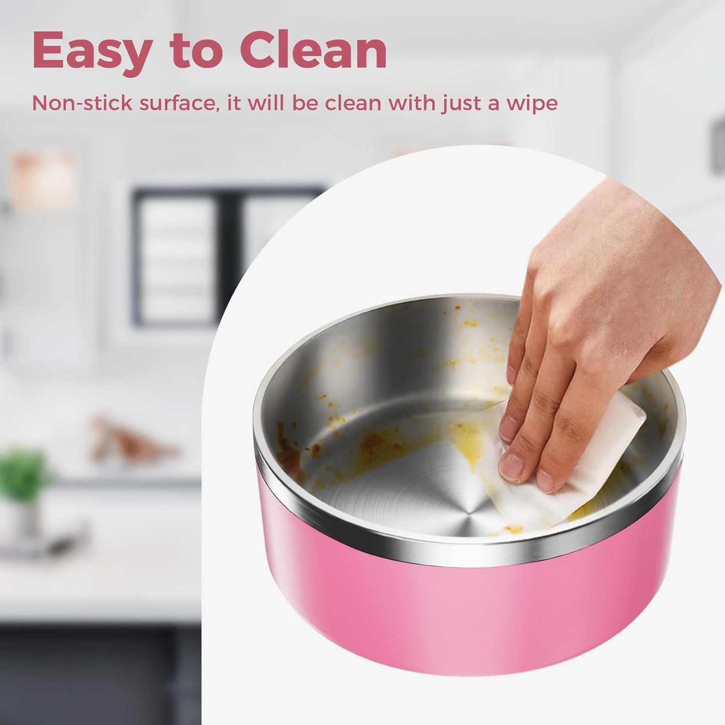 Dog Bowl, Stainless Steel Dog Food and Water Bowl with Non Slip Quiet Bottom, Easy to Clean, Dishwasher Safe, 40oz, Pink