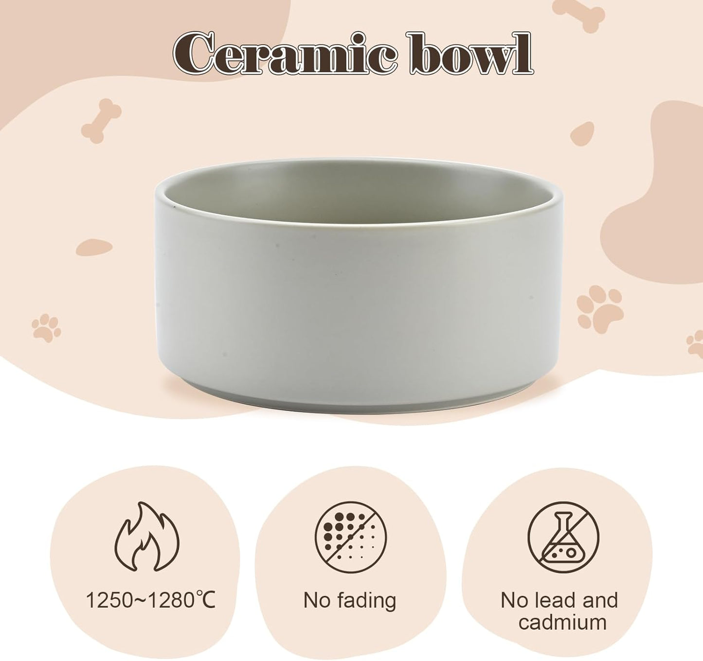 SPUNKYJUNKY Ceramic Dog Bowls with Acacia Wood Stand - Raised Dog Food and Water Bowl Set for Medium Dogs (28.74 OZ, Gray)