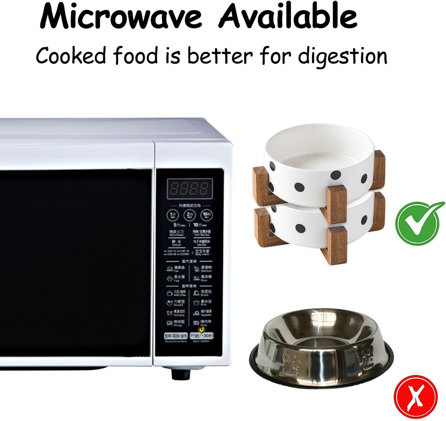 Petygooing Ceramic Dog Bowl Set with Stand, Small Pet Bowls, Anti-Slip Cat & Dog Food and Water Bowl Set (13.5OZ/5.1 in) Black Dot