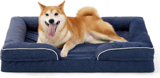 Made4Pets Orthopedic Dog Bed for Large Dogs, Supportive Foam Big Large Pet Bed Sofa with Washable Removable Cover, Waterproof Dog Couch Bed, Non-Slip Bottom and Egg-Crate Foam, Navy Blue