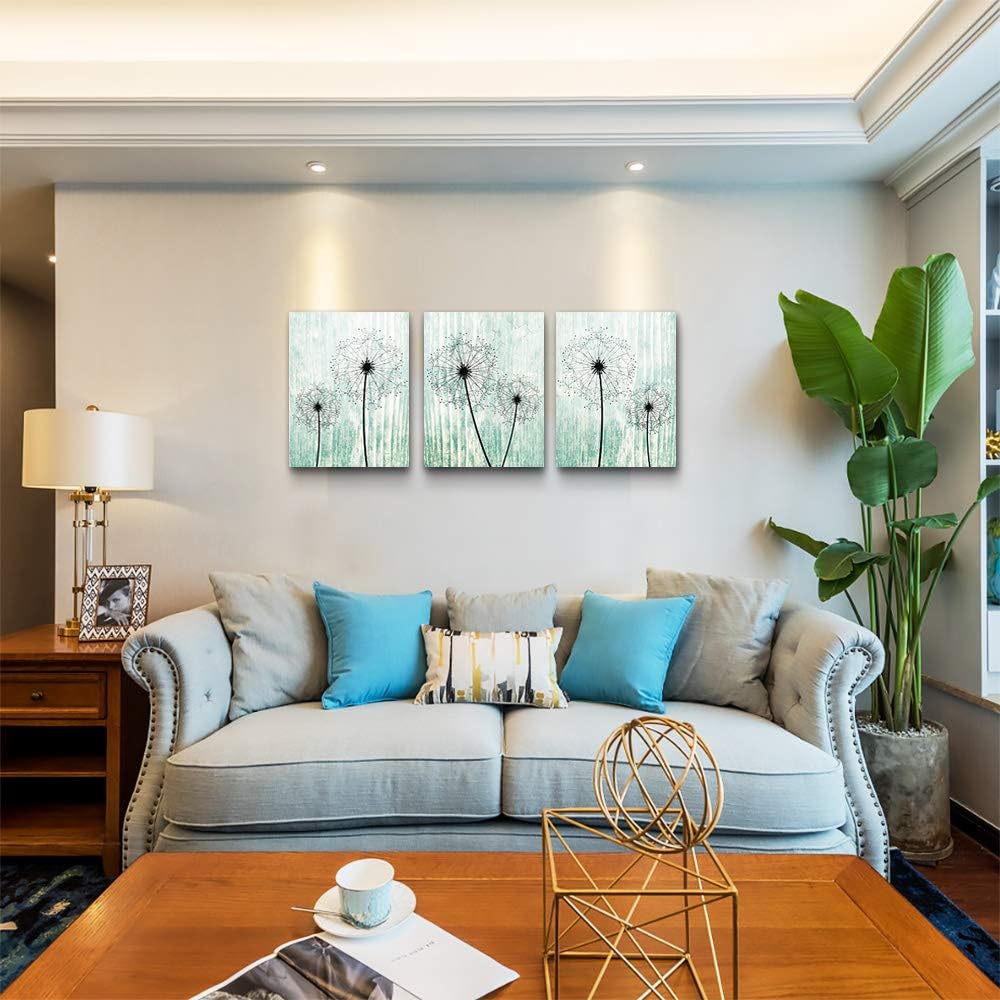 light green background Dandelion Canvas Wall Art Paintings for Living Room Canvas Print Wall Artworks Bedroom Decoration, 3 piece Framed office kitchen bathroom Wall decor posters Home Decorations