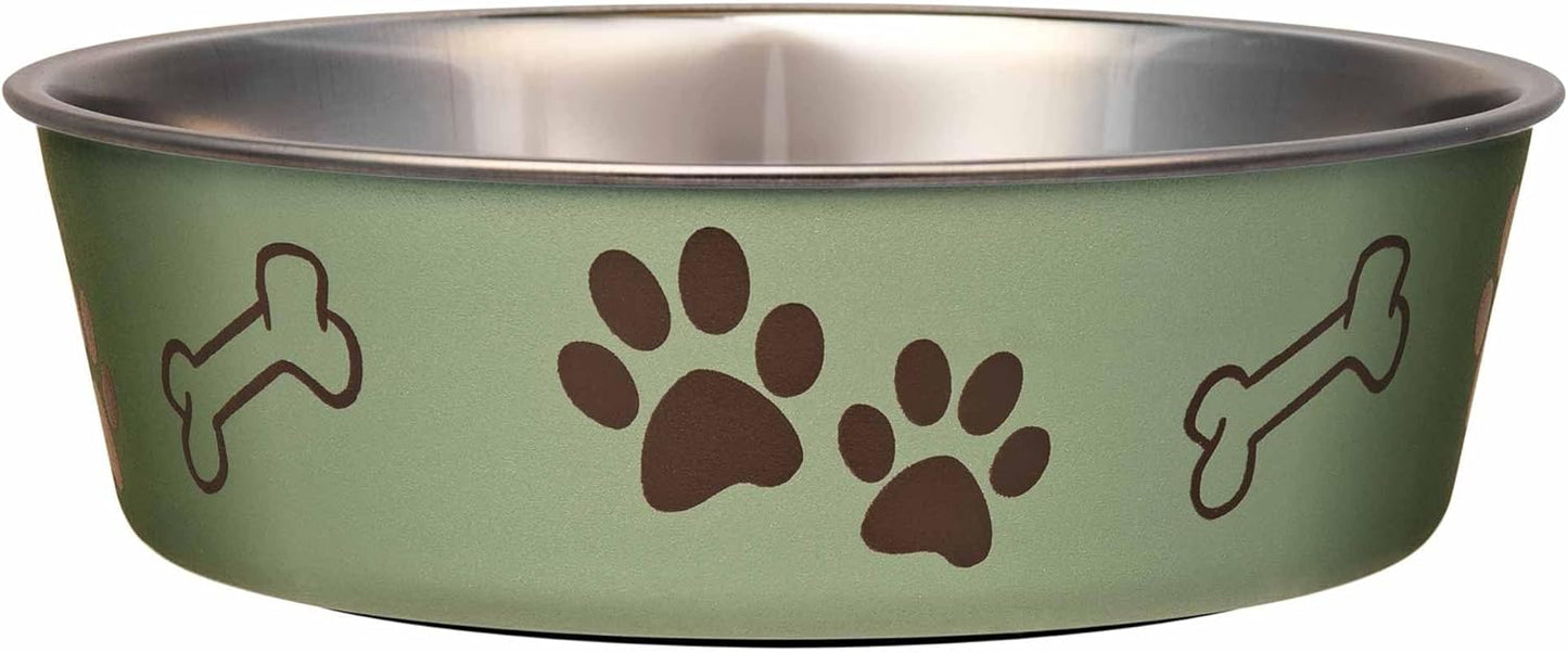 Loving Pets Bella Dog Bowls- Stainless Steel Dog & Cat Bowls - Spill Proof Dog Food Bowl, Cat Bowl, Puppy Essentials & Pet Supplies Great for Home & Travel (Medium 20-25 lbs, Artichoke)