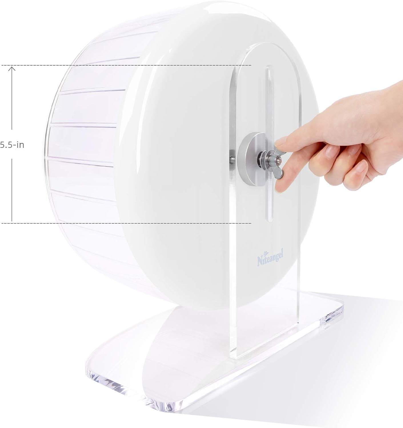 Niteangel Super-Silent Hamster Exercise Wheels: - Quiet Spinner Hamster Running Wheels with Adjustable Stand for Hamsters Gerbils Mice Or Other Small Animals (L, White)