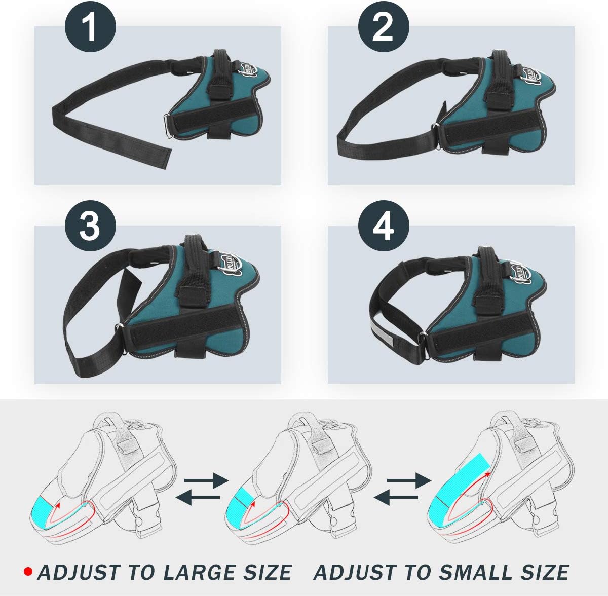 Bolux Dog Harness, No-Pull Reflective Dog Vest, Breathable Adjustable Pet Harness with Handle for Outdoor Walking - No More Pulling, Tugging or Choking (Turquoise, L)