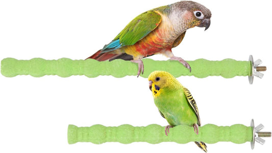 Hypeety 2PCS Bird Wood Perch Stand Parrot Paw Grinding Stick Toy Pet Bird Cage Stand Platform for Bird Parrot Budgies Parakeet Cockatiels Cage Accessories (7in/10in) (Green)