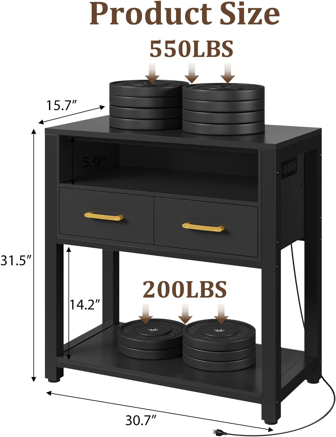 20-29 Gallon Aquarium Stand with Stable Metal Frame & Power Outlet, Heavy-Duty Fish Tank Stand with Waterproof Mat, 550LBS Capacity Storage Cabinet, Black