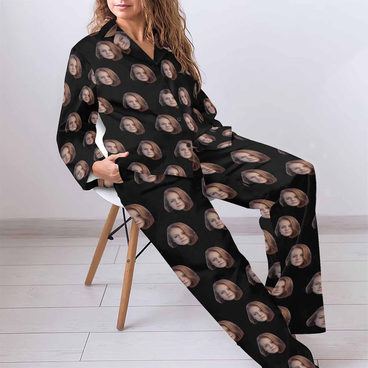 MyPupSocks Custom Face Pajamas for Women Set, Personalized Photo Long Sleepwear XS-XXL