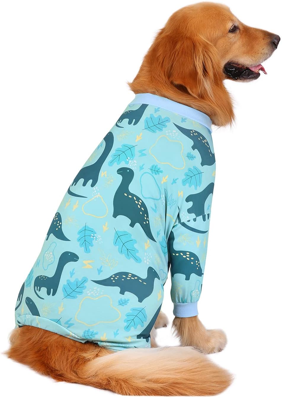 HDE Dog Pajamas One Piece Jammies Jumpsuit Pet Clothes Outfit Stretchy Lightweight Comfy Shirt Pjs for M-3XL Dogs Dinosaurs - L