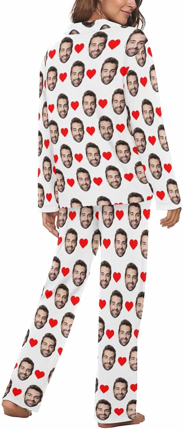 MyPupSocks Custom Face Pajamas for Women Set, Personalized Photo Long Sleepwear XS-XXL