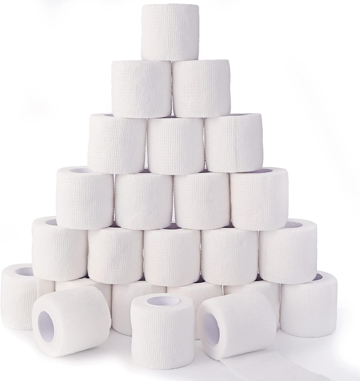 24 Pack White Self Adhesive Bandage, 2” x 5 Yards Medical Wrap, Cohesive Bandage Wrap, White Tape Baseball, Self Stick Bandage Tpae, First Aid Gauze for Ankle, Leg, Arm