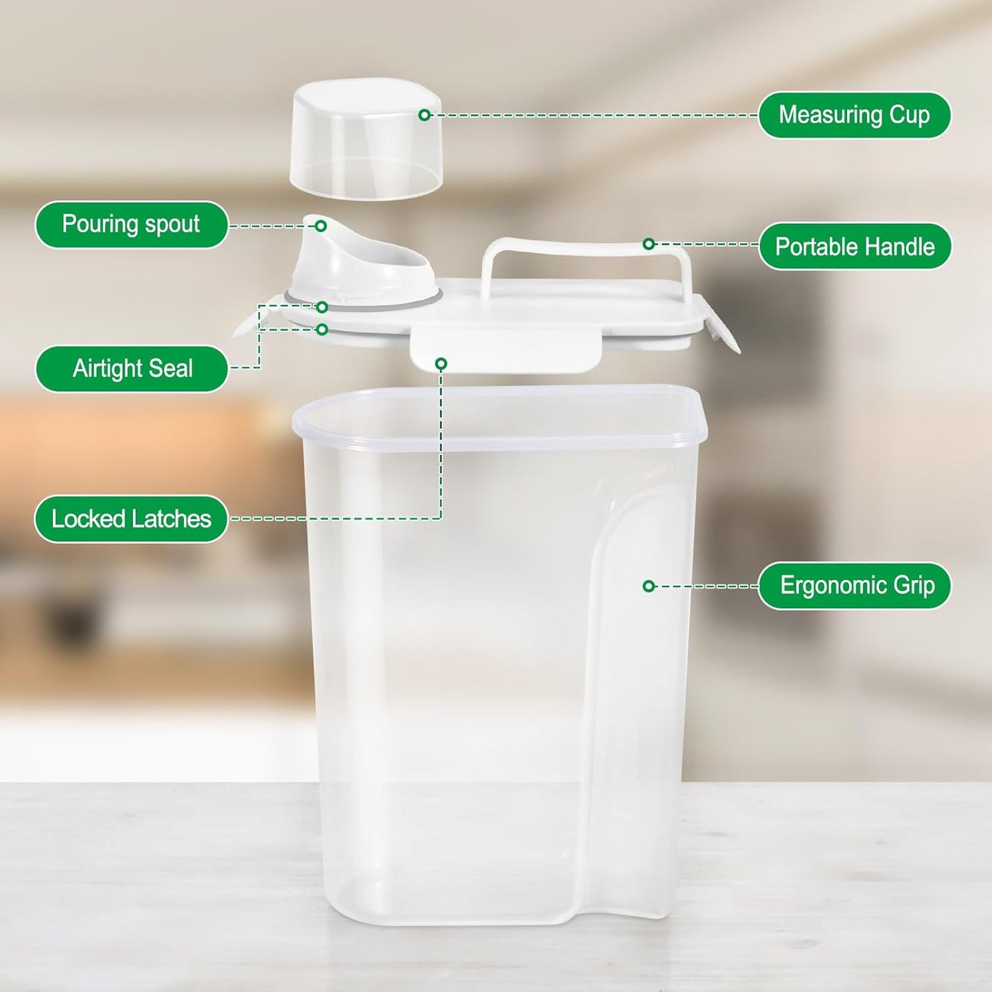 TBMax Airtight Rice Container 10 Lbs Cereal Dispenser, Small Pet Cat Dog Food Storage Container, Plastic Kitchen Pantry Food Storage Holder with Cup -White