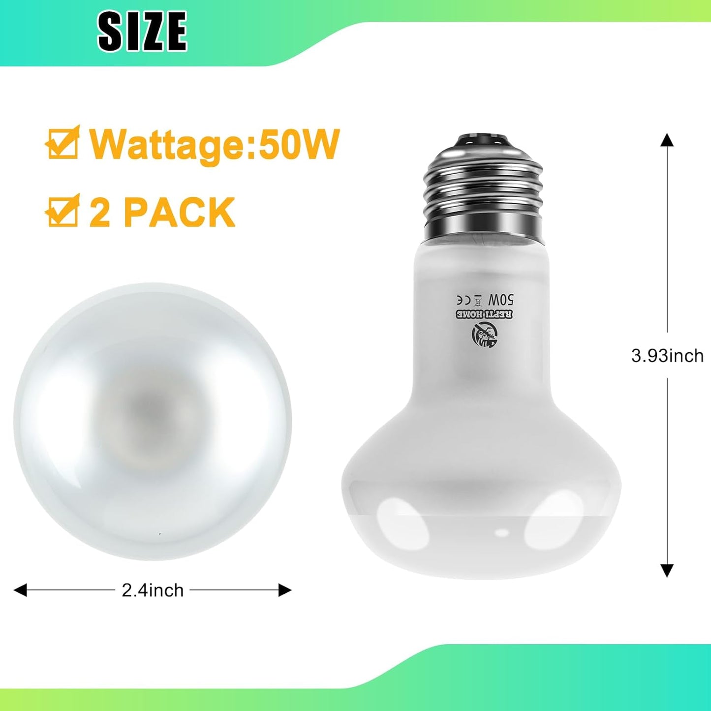 Reptile Heat Lamp 2Pack 50W, Intense Basking Spot Light Bulb with UVA, Simulate Natural Daylight Heat Bulb for Reptile, Turtle, Bearded Dragon, Lizard, Tortoise, Gecko, Snake