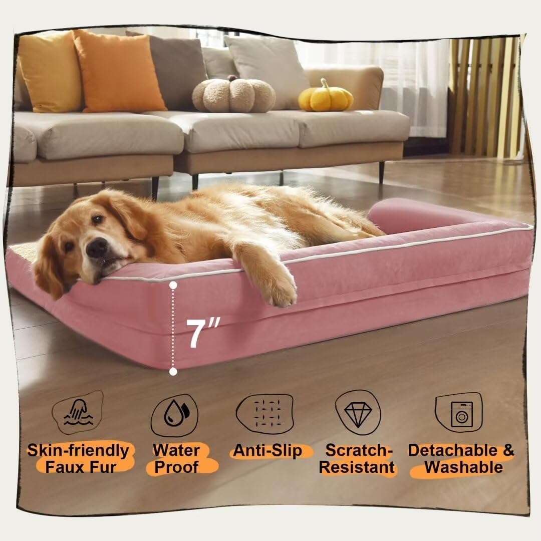 Small Dog Bed Waterproof Orthopedic Dog Beds for Medium Sized Dogs Comfy Pet Cat Bed with Sides, Washable Removable Cover