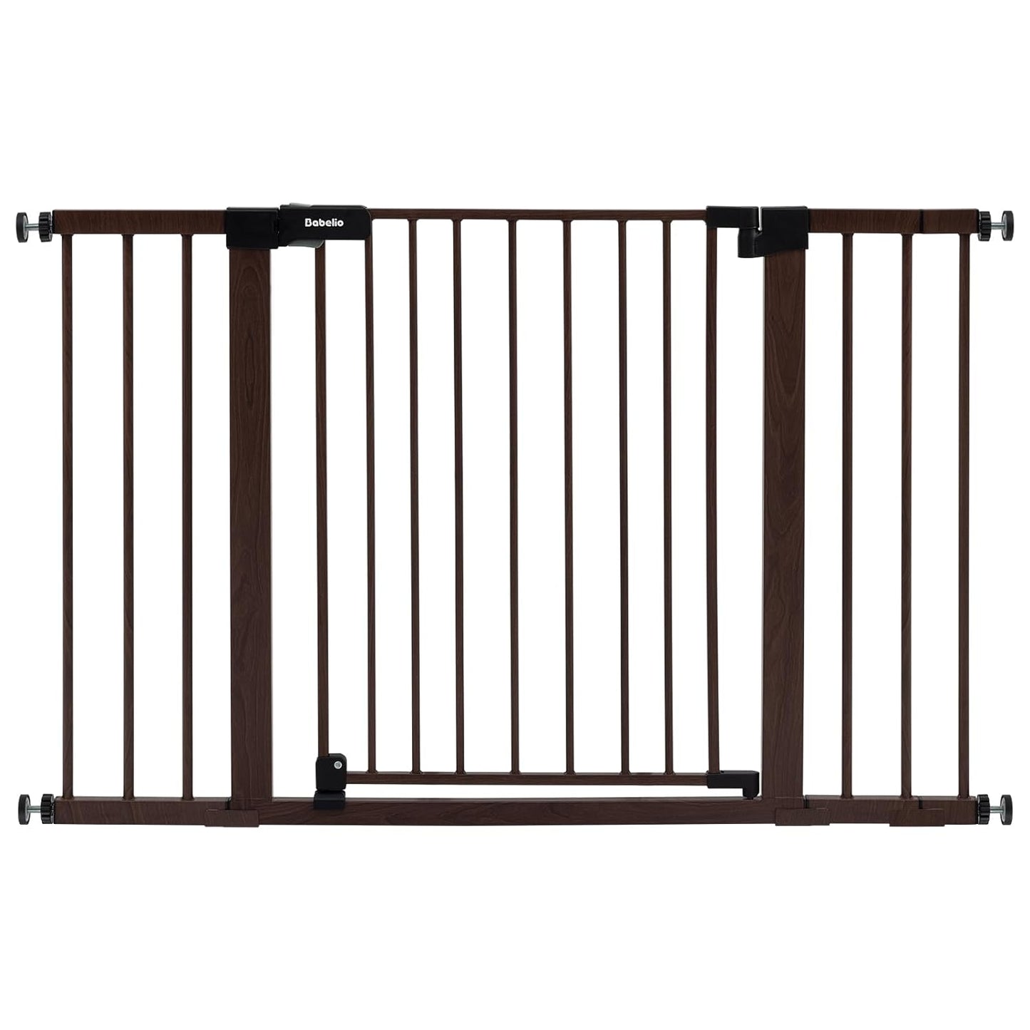 BABELIO Baby Gate with Black Wood Pattern, 29-48 Inch Auto Close Dog Gate for The House, Stairs and Doorways, Pressure Mounted Pet Gate with Door and Y Spindle Rods