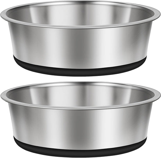 Taglory 2 Cup Stainless Steel Dog Bowls Set of 2 for Food and Water, Silicone Base Anti-Slip, Rust Resistant, Extra Thick Metal Dog Bowl for Cats and Puppies, 17oz, Black