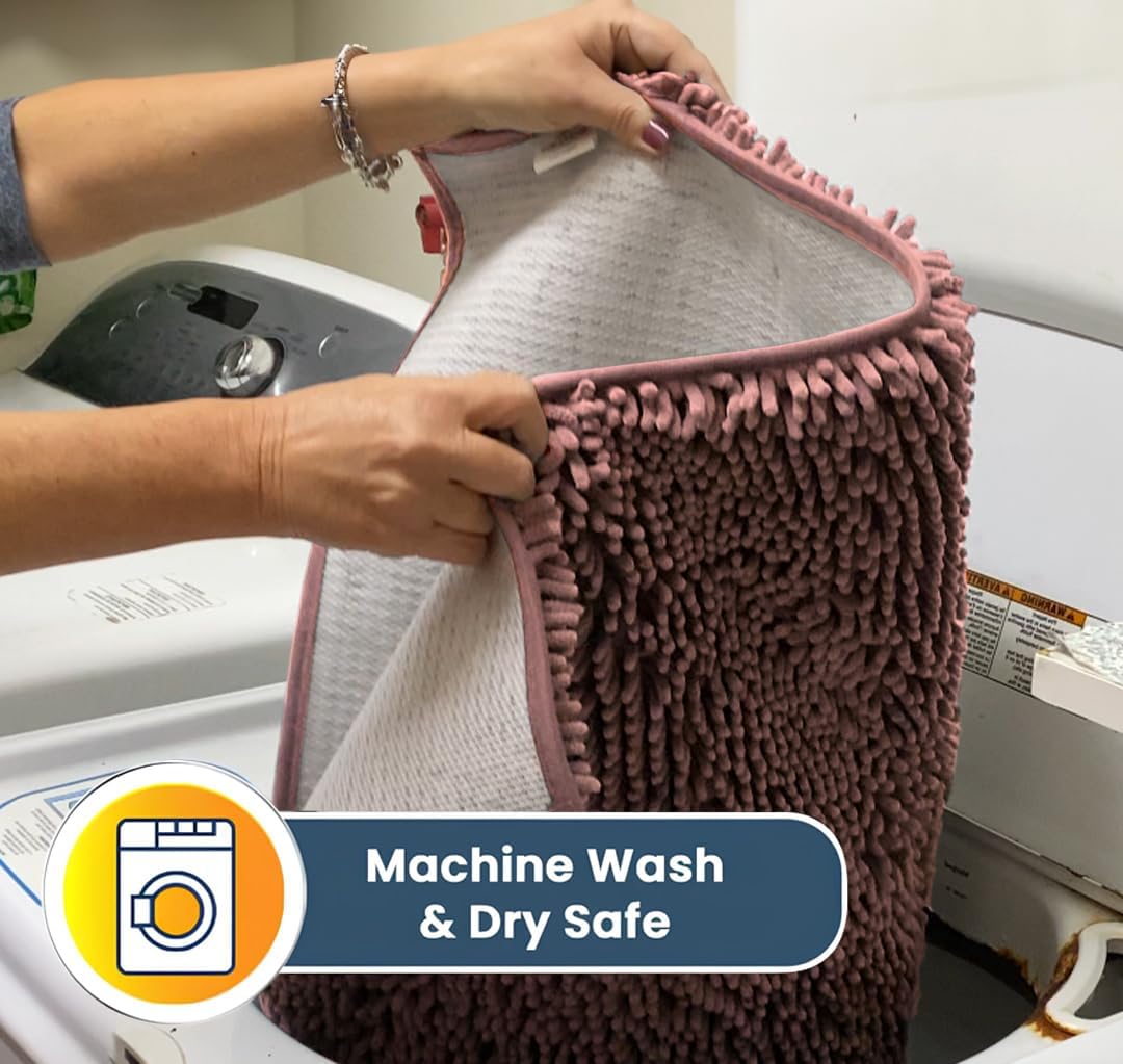 Muddy Mat® AS-SEEN-ON-TV Highly Absorbent Microfiber Door Mat and Pet Rug, Non Slip Thick Washable Area and Bath Mat Soft Chenille for Kitchen Bedroom Indoor and Outdoor - Light Pink 24" x 96"