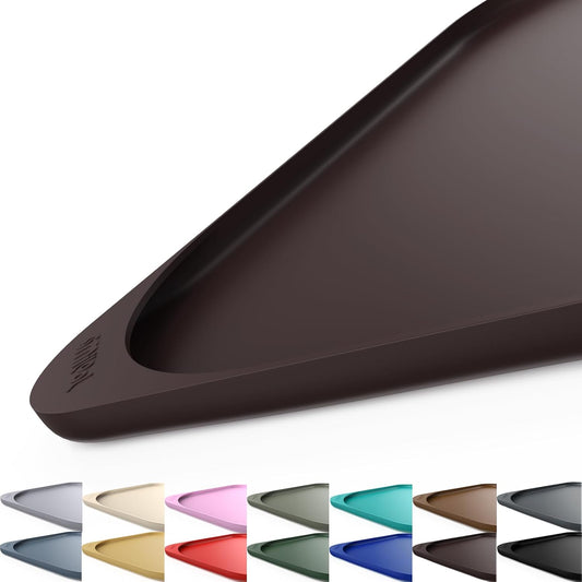 Silicone Pet Feeding Mat with Raised Edge & Residue Collection Pocket for Food and Water, Dog Bowl Mats, Cat Bowls Placemat with High Lip for Floor Waterproof, 19 x 12 x 0.7 Dark Brown