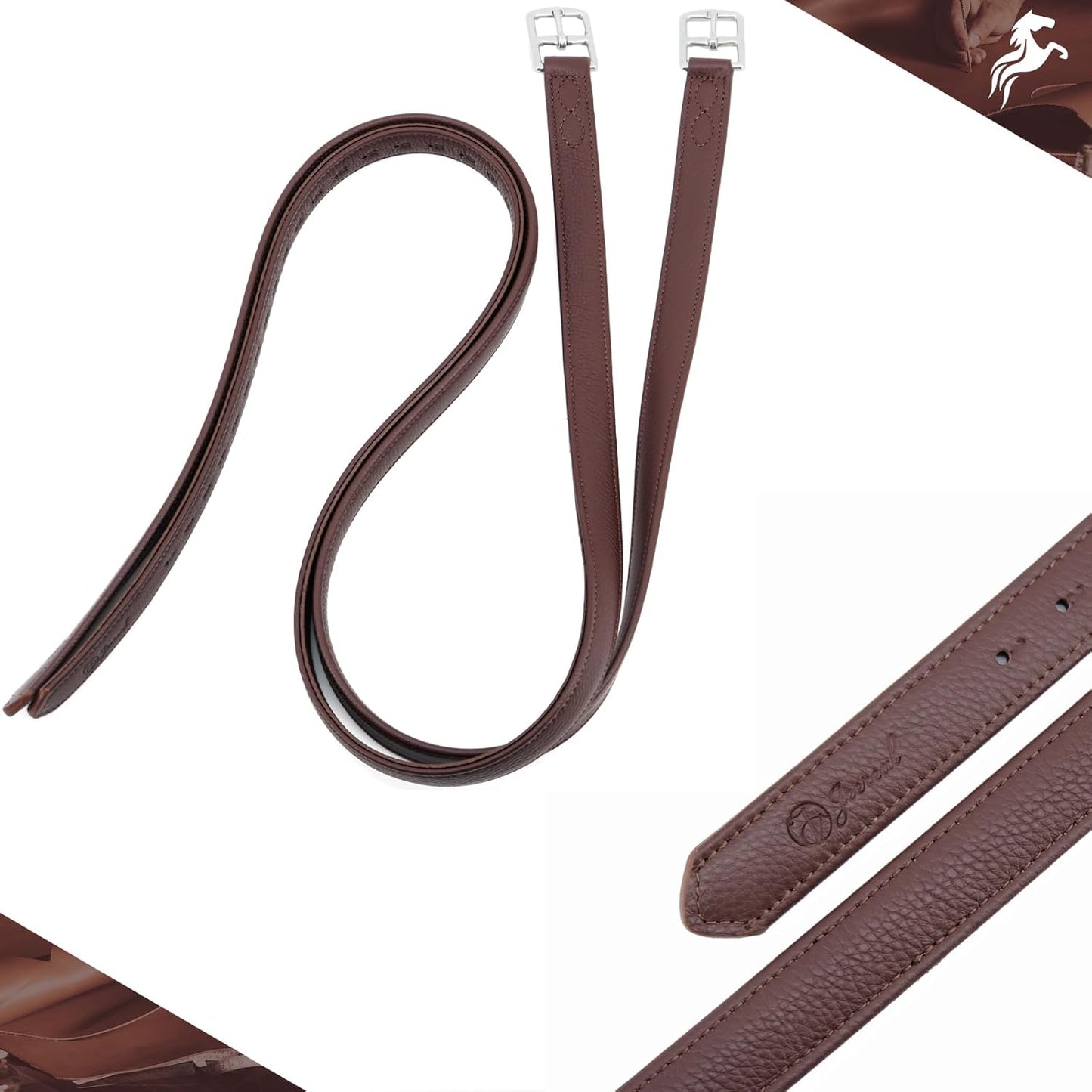 Jeereal Stability English Stirrup Leathers with Strong Nylon Core for Equestrian Riding