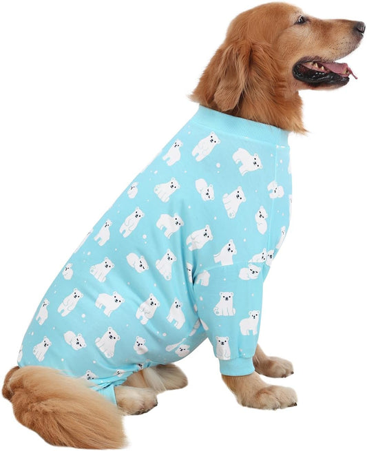HDE Dog Pajamas One Piece Jammies Jumpsuit Pet Clothes Outfit Stretchy Lightweight Comfy Shirt Pjs for M-3XL Dogs Sleepy Polar Bears - XL