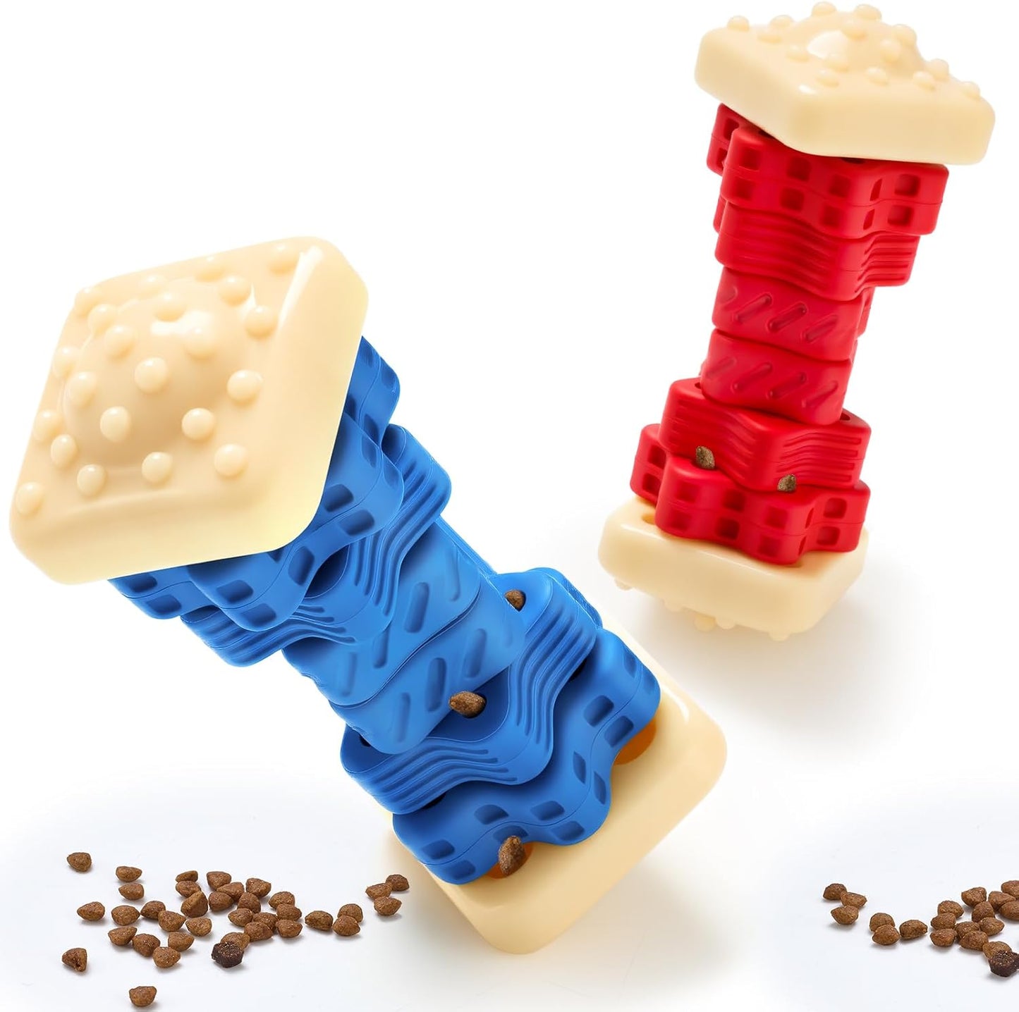 Aliceset 2 Pcs Dog Toys for Aggressive Chewers Tough Durable Indestructible Puzzle Interactive Dog Cognitive Chew Toys with Beef Flavor, Safe Rubber Bone Shape Enrichment Gift to Keep Them Busy