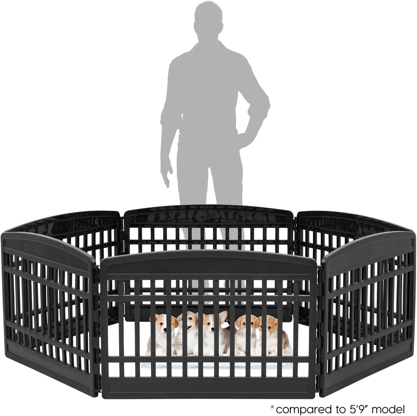 IRIS USA 24" 6-Panel Puppy Playpen, 61 x 61 x 24, Puppy Fence, Dog Playpen, Dog Play Pen Indoors, Pet Fence, Puppies/Small Dogs, Black