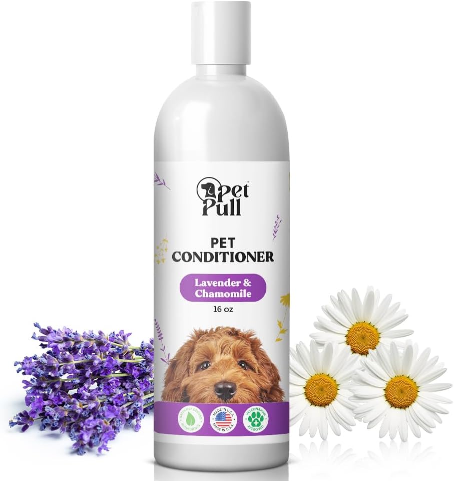 Dog Conditioner Puppy Essentials - Moisturizing Conditioner for Dogs with Lavender and Chamomile Scent - Plant Based Dog Bath Supplies Detangle and Revive Pet's Coat - Made in USA (16 Oz)