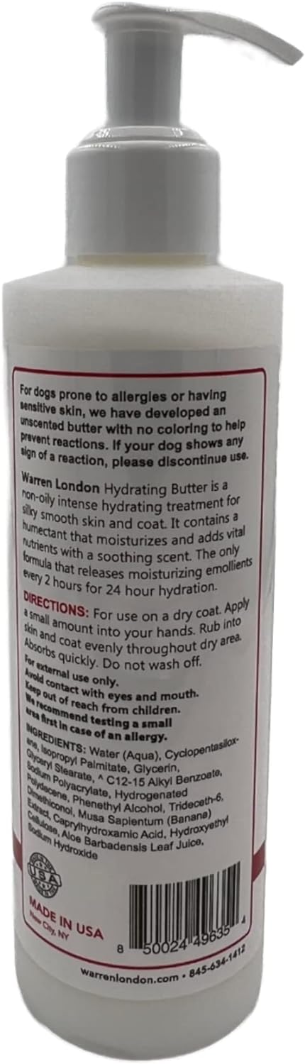 Warren London Hydrating Butter Leave in Pet Conditioner for Dogs | Lotion for Skin and Coat | Aloe Puppy & Dog Conditioner for Hair Detangler, Dry Skin, & Dandruff | Unscented 8oz
