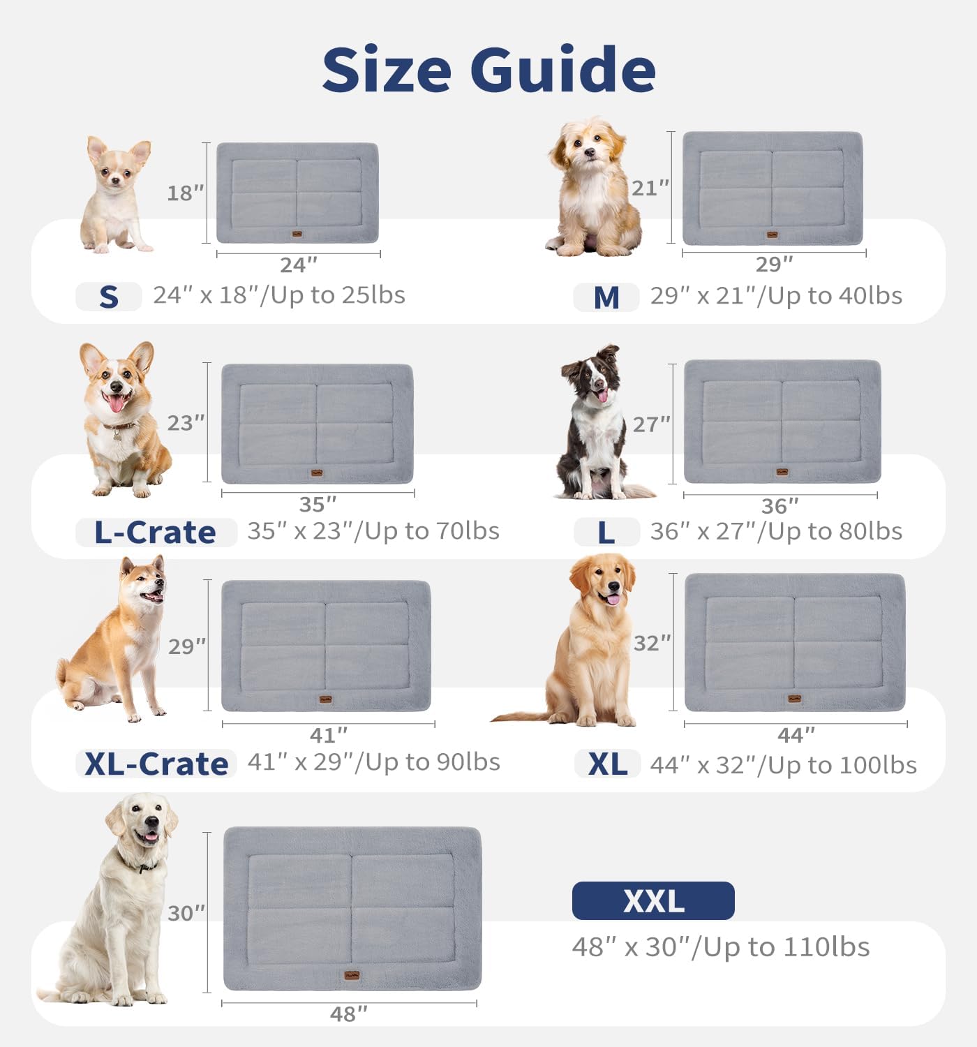 Made4Pets Dog Crate Pad Bed for Large Dogs, Washable & Reversible, Anti-Slip Kennel Mat for Cozy Sleeping, Soft Fluffy Dog Bed for Indoor & Outdoor Use, 44"x32", Gray