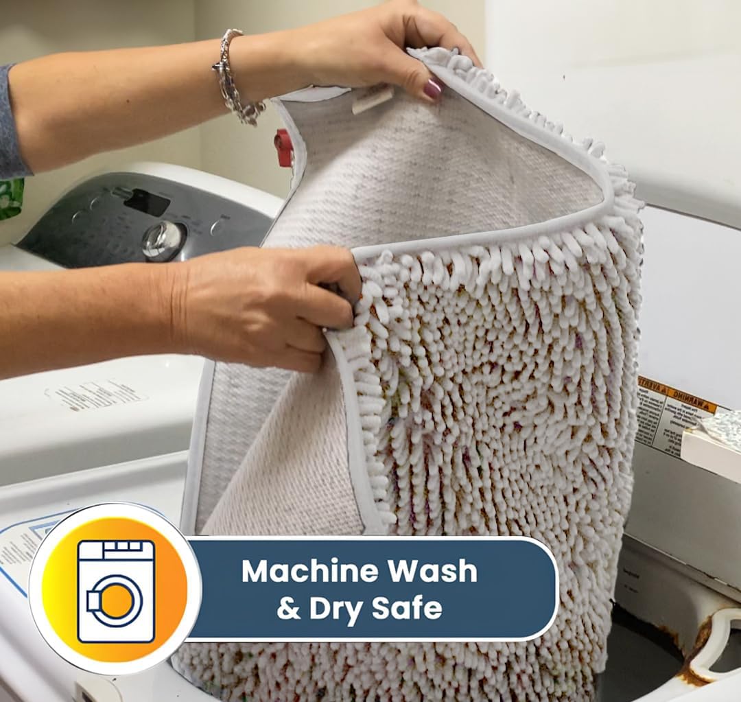 Muddy Mat® Original Dog Door Mat for Muddy Paws, Super Absorbent Microfiber, Non-Slip Washable Pet Rug, Quick Dry Chenille Entryway Carpet, Machine Washable Indoor Outdoor mat, White 48"x60"