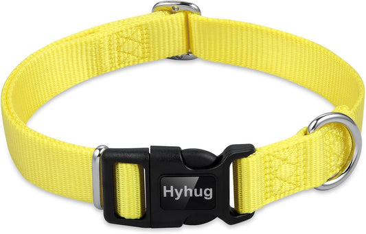 Hyhug Small Dog Collar Quick-Release Yellow| Heavy-Duty Nylon Puppy Collar, Adjustable & Durable Pet Supplies for Boy & Girl Dogs (Small, Illuminating Yellow)