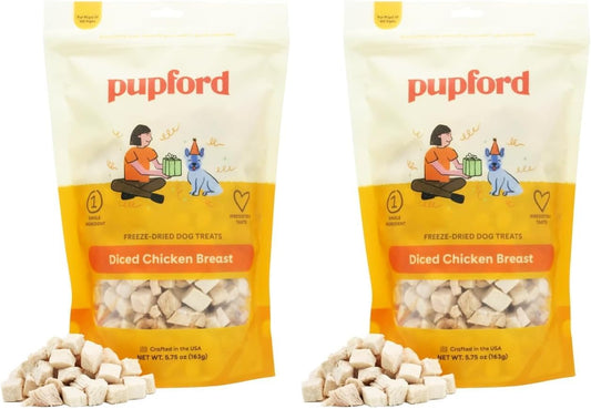 Pupford Freeze Dried Chicken Breast Treat for Dogs & Puppies - Healthy, Natural, Single Ingredient Dog Treats - Made in USA (5.75 oz) (Pack of 2)