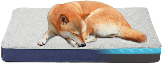 Orthopedic Memory Foam Dog Bed,Cooling Dog Beds for Large Dogs,Washable Pet Beds for Crate with Plush Cover, Waterproof Lining, L(35inch)