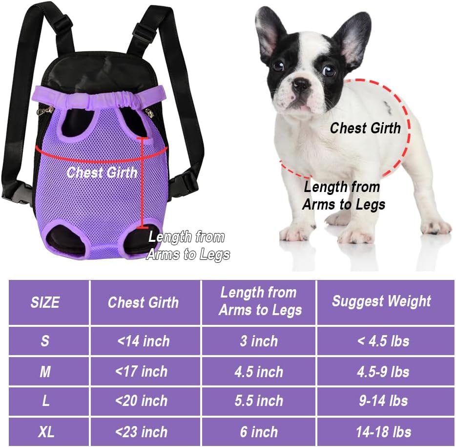 FEimaX Dog Carrier Backpack Pet Legs Out Front Cat Travel Bag, Adjustable Puppy Backpacks Carriers Hands-Free for Small Medium Dogs Cats Hiking Traveling Camping Daily Walking (X-Large, Purple)