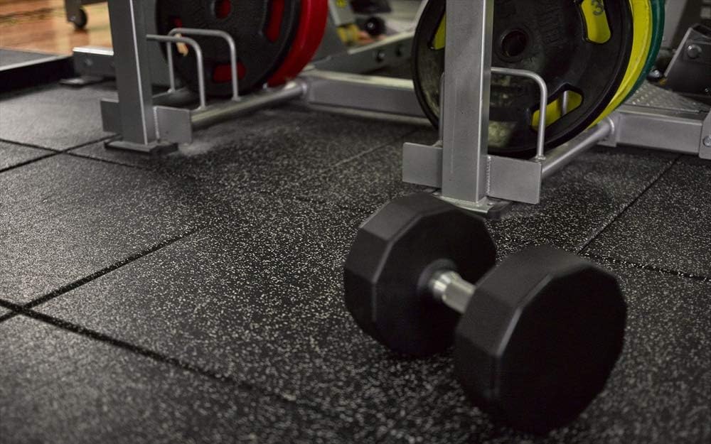 American Extreme Rubber Gym Mat - 1 Inch Thick Colorful Mats - Superior Shock & Sound Absorbing - 35% Red/Grey/White 100 Pack (Covers 400 Sq Ft)