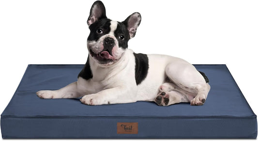 Outdoor Waterproof Dog Bed, Dog Bed for Medium Dogs, Orthopedic Egg Foam Pet Bed with Washable and Removable Oxford Cooling Cover, Navy