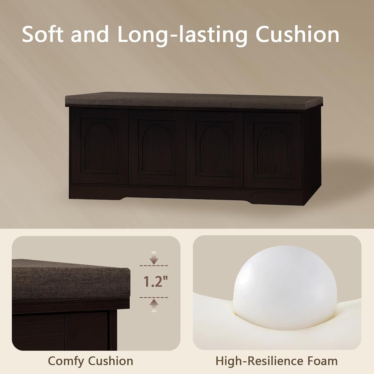 DINZI LVJ Shoe Bench, Entryway Storage Bench with Doors, Cushion, 2-Tier Shoe Rack with 8-Cubby, 47.2”L x 13.8”W Shoe Organizer Cabinet, Adjustable Shelf, Living Room, Bedroom, Espresso