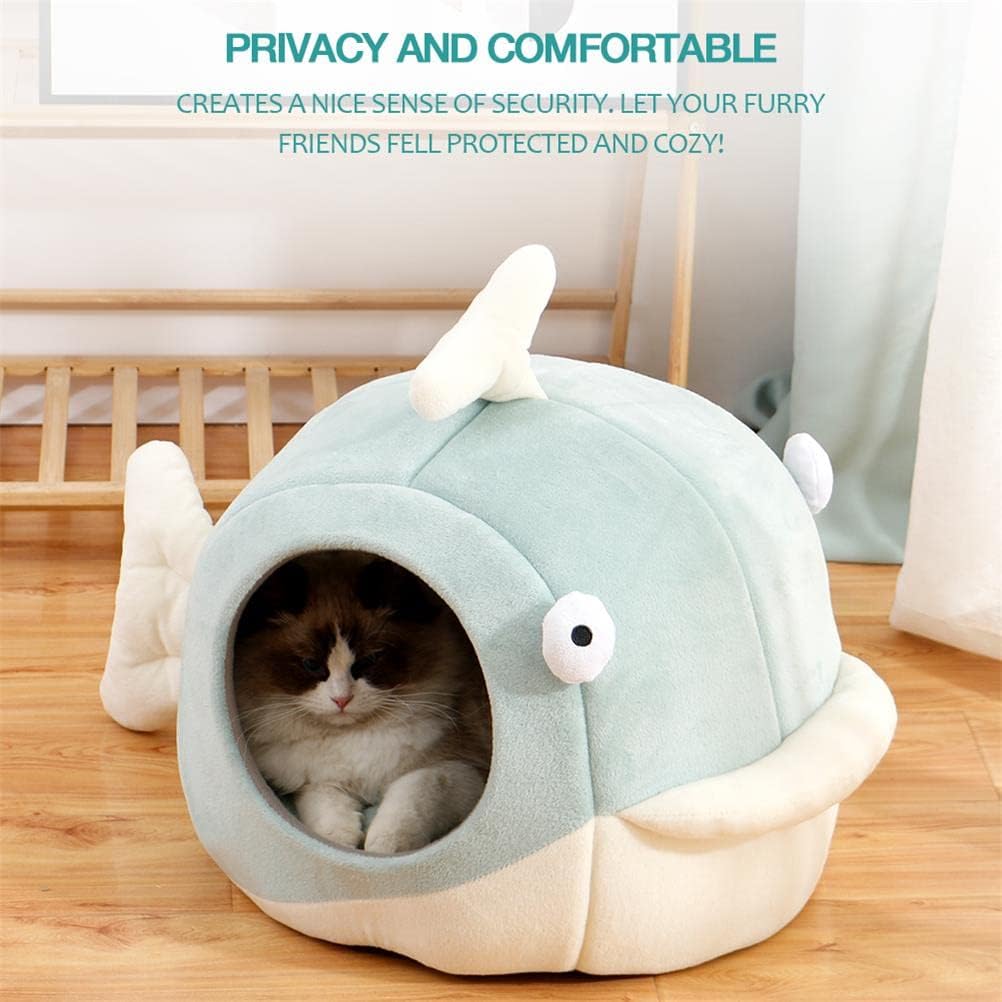 Lcybem Cat Beds for Indoor Cats - Cat Bed Cave with Removable Washable Cushioned Pillow, Calming Cozy Soft Cat Cave, Cute Friendly Dolphin Cat Houses for Indoor Cats No Deformation Pet Bed, L