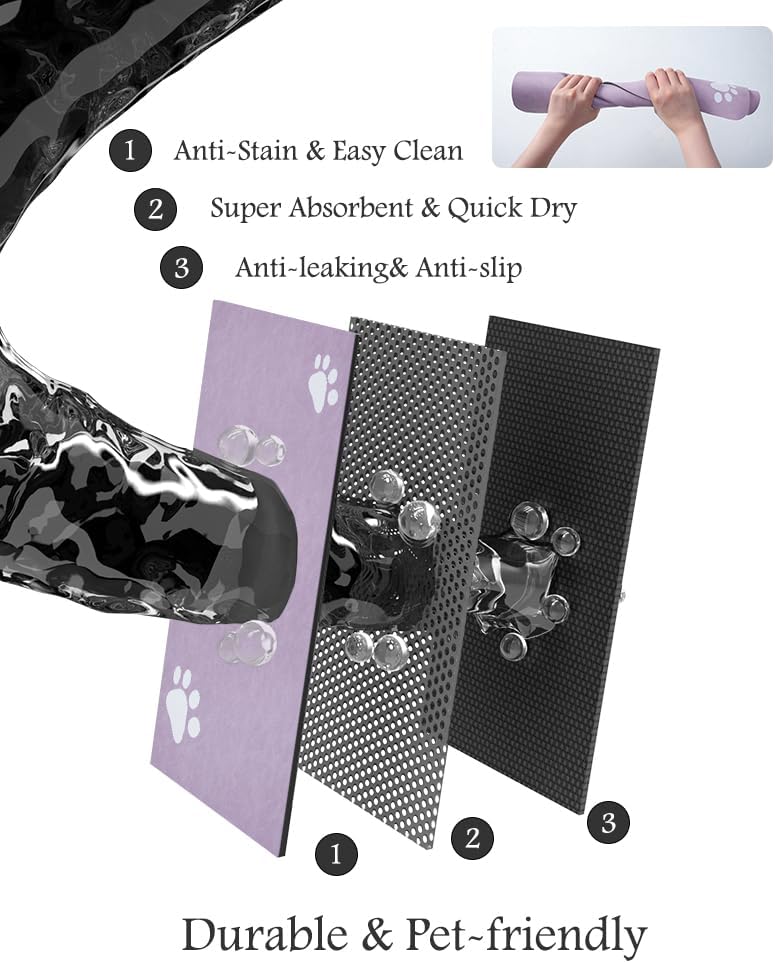 Pet Feeding Mat-Absorbent Dog Mat for Food and Water Bowl-No Stains Quick Dry Water Dispenser Mat-Dog Accessories Pet Supplies-Bowl for Messy Drinkers（Purple,23"x34"