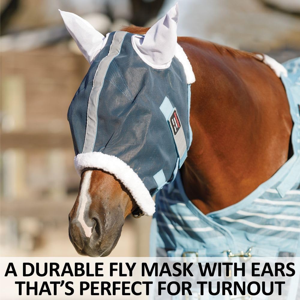 Schneiders Dura-Mesh II Fly Horse Mask with Ears | Reflective Safety Strips | 1000D Poly Vinyl Mesh | 70% UV Protection