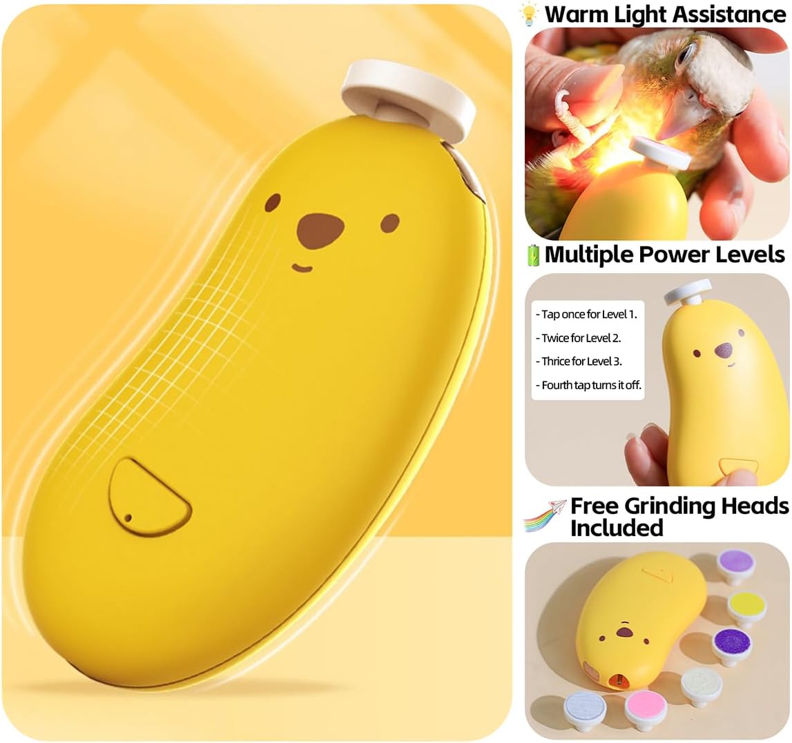 MANON ROSA Bird Nail Grinder, Bird Beak Grinder- Safe and Quiet Bird Nail Care Tool, Complete Grooming Kit for Parrots Conures Cockatiels Finches Parakeets, Premium Beak Maintenance (White)