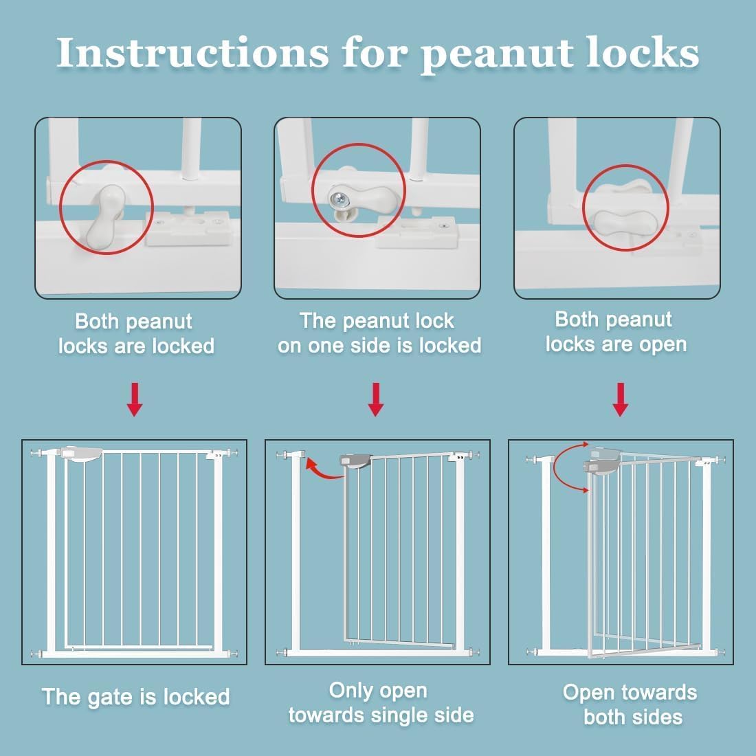 WAOWAO Triple Lock 49.21-66.54" Baby Gate Extra Wide Pressure Mounted Walk Through Swing Auto Close Safety White Metal Dog Pet Puppy for Stairs,Doorways,Kitchen