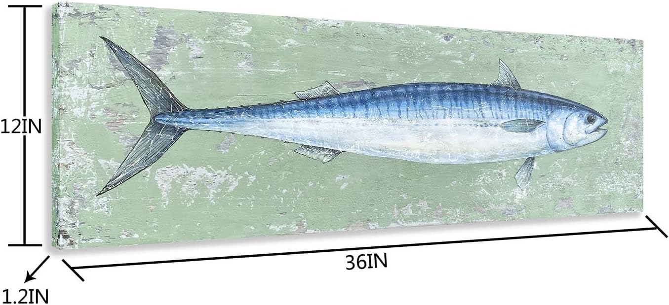 Yihui Arts Tuna Canvas Wall Art - Fish Oil Paintings with Textured – Abstract Coastal Pictures for Living Room Bedroom Bathroom Decor