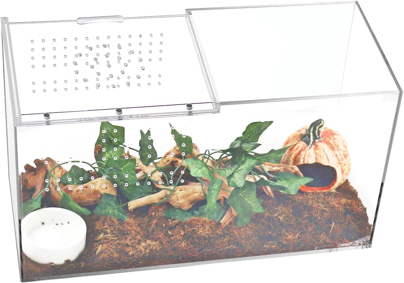 NANEEZOO Acrylic Reptile Terrarium Enclosure, 14”x6”x8” Tarantula Enclosure with Magnetic Sliding Door, Breeding Box for Arboreal Reptiles, Amphibians, Mantis, Spiders, Cricket & Other Invertebrates
