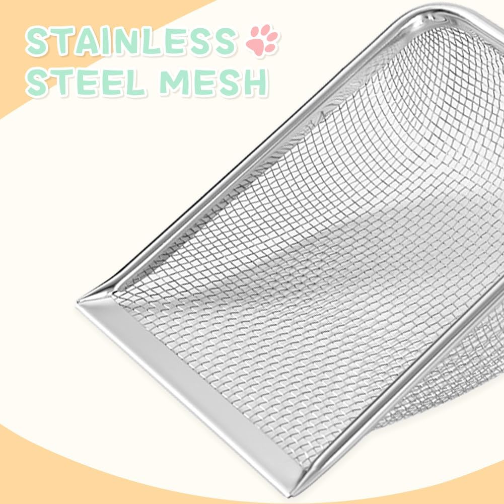 Cat Litter Scoop,Sturdy Litter Cleaner Corner Shovel,2Pcs Stainless Steel Mesh Litter Shovel,Easy to Clean Reptile Terrarium Sand Waste,Beach Shovel(Pink)